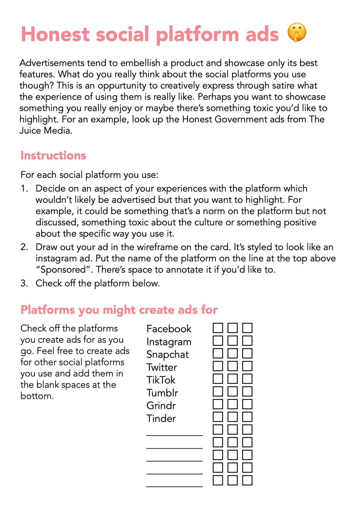 The instructions for the Honest platform ads probe.