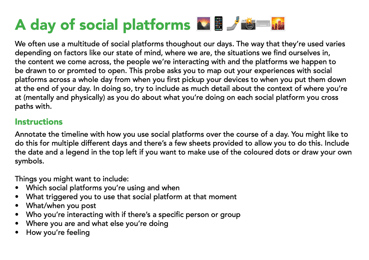 The instructions for the Day of social platforms probe.